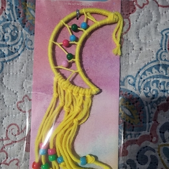 MOON Shaped Dream Catchers with Beads Yellow - Picture 2 of 4